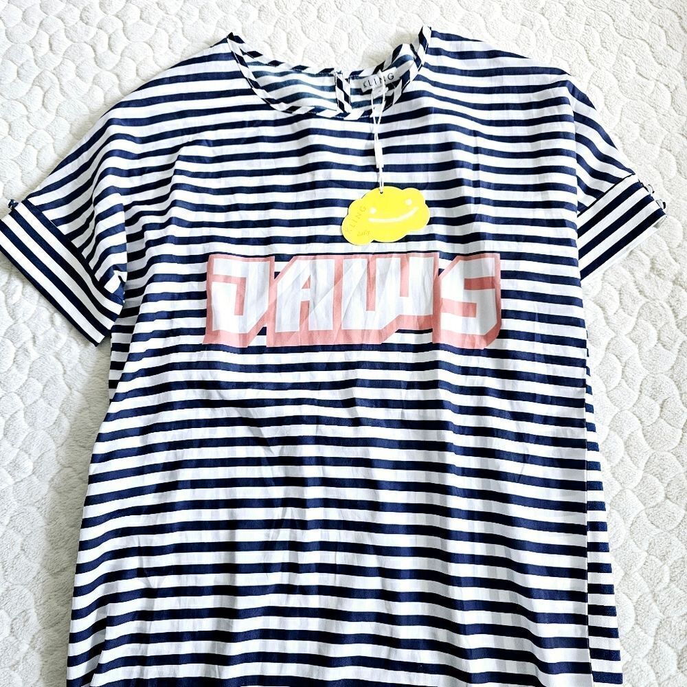 New Kling striped tee shirt dress jaws new with tags spellout 2 XS - Picture 7 of 8